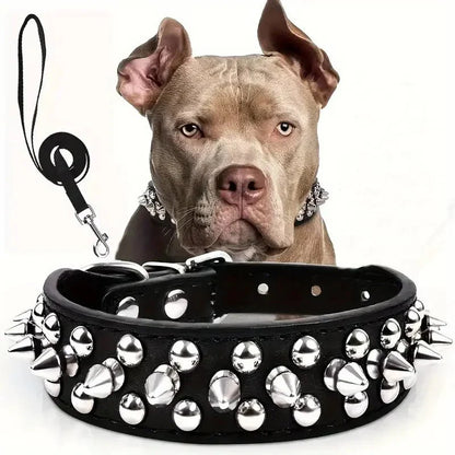 ToughHide Leren Hondenhalsband & Riem Set – Verstelbare Halsband met Spikes voor Sterke Honden