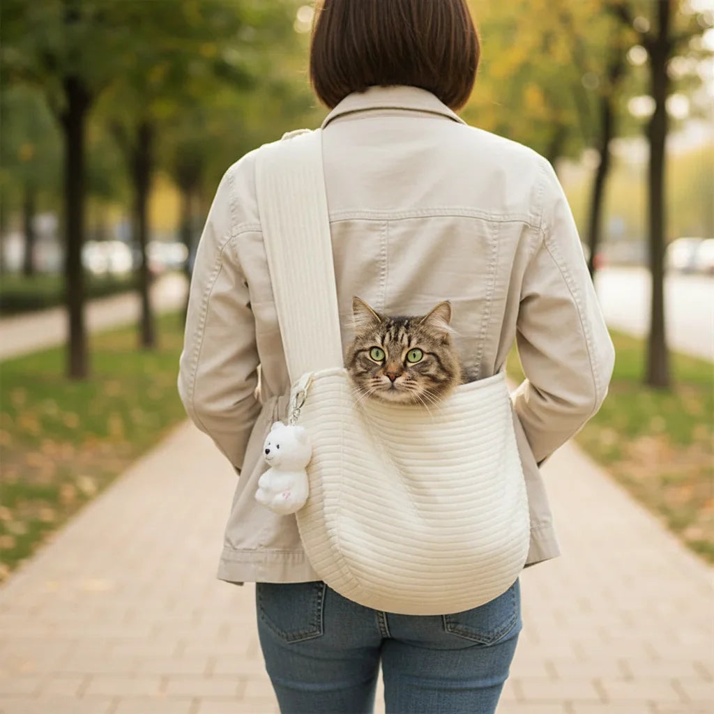 CozyCarry Slingbag Handgemaakt – Ademende Nylon Schoudertas voor Kat en Kleine Hond