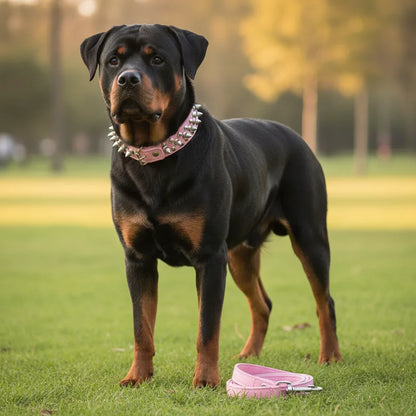 ToughHide Leren Hondenhalsband & Riem Set – Verstelbare Halsband met Spikes voor Sterke Honden