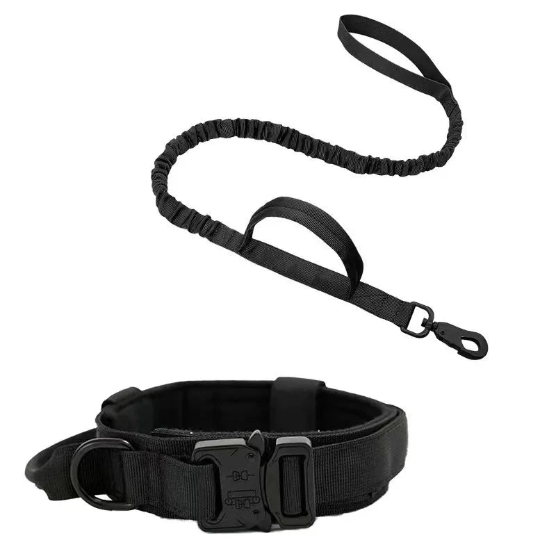 PowerPaw Tactische Hondenhalsband & Riem Set – Verstelbare Nylon Halsband met Schokdempende Bungee Hondenriem
