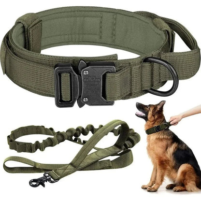 PowerPaw Tactische Hondenhalsband & Riem Set – Verstelbare Nylon Halsband met Schokdempende Bungee Hondenriem