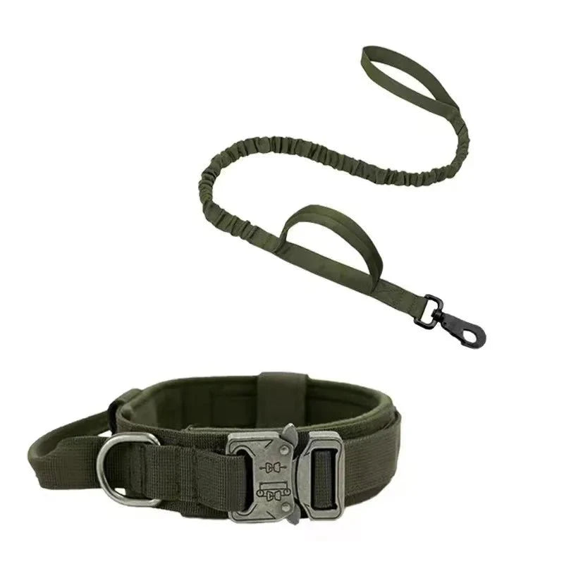 PowerPaw Tactische Hondenhalsband & Riem Set – Verstelbare Nylon Halsband met Schokdempende Bungee Hondenriem