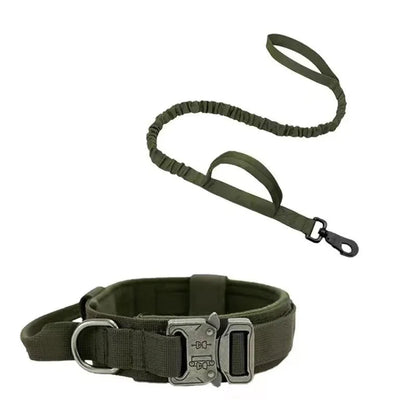 PowerPaw Tactische Hondenhalsband & Riem Set – Verstelbare Nylon Halsband met Schokdempende Bungee Hondenriem