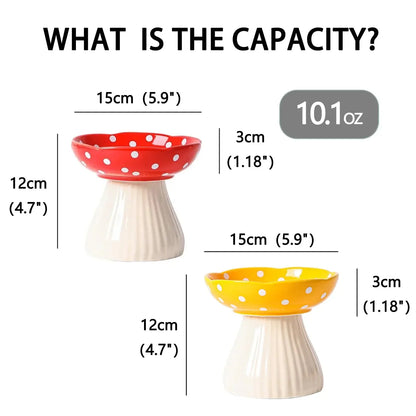 Verhoogde Keramische Kattenvoerbak - Paddenstoelvorm