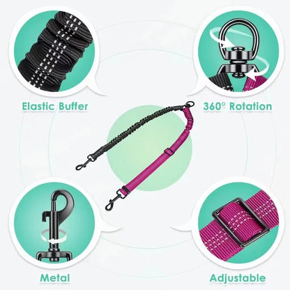 Verstelbare Duo Hondenriem met Comfortabele Bungee